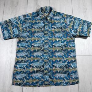 Kahala Hawaiian Shirt Mens M Short Sleeve Button Up Fish Blue Hawaii Casual